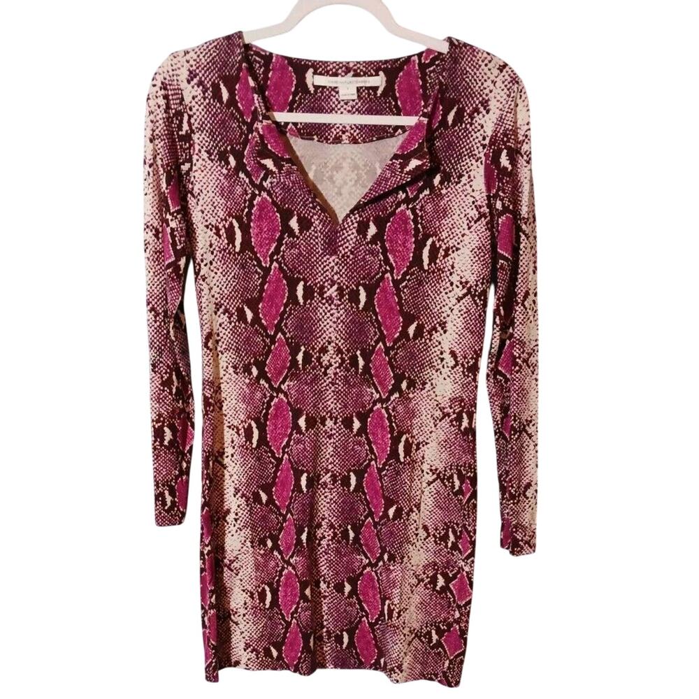 Diane Von Furstenberg Reina Silk Dress Pink Snake Python Print Shift Magenta Sz4